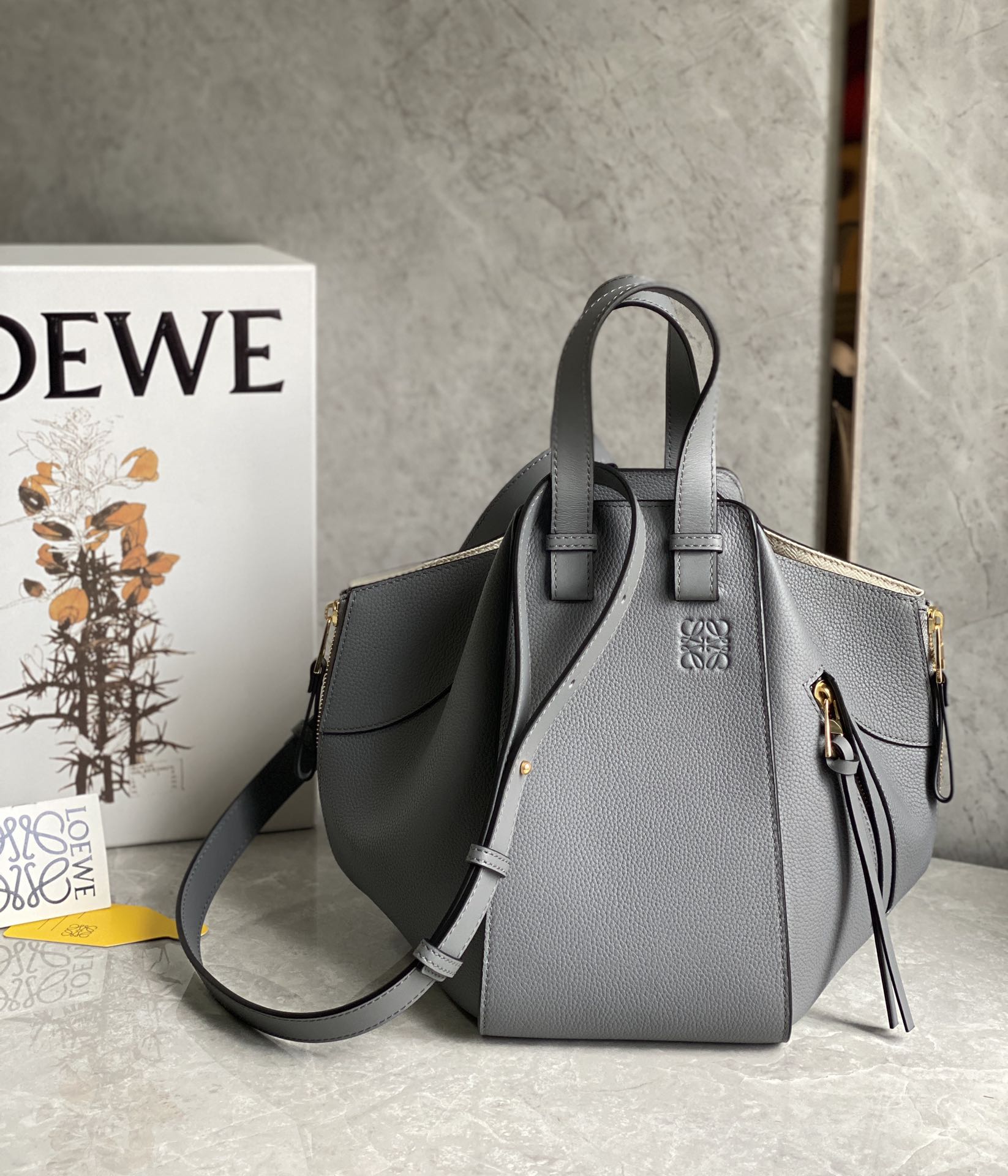 Loewe Small Hammock Bag in Soft Grained Calfskin Grey